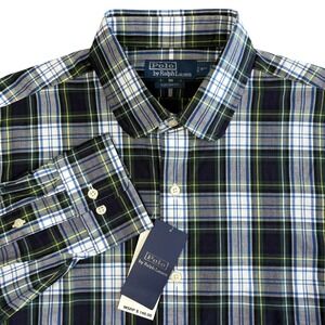 Polo Ralph Lauren Custom Fit Plaid Dress Shirt Mens L Green Blue NWT